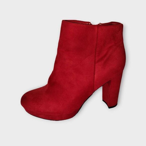 Dream Pairs Womens Boots Sz 9.5‎ Sianna Red Suede Heels Block Zip Chunky Ankle - Picture 9 of 9